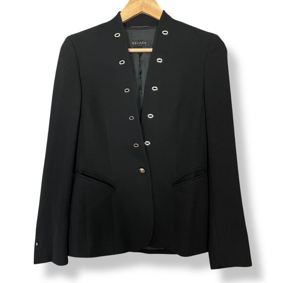 Escada Wool Blazer Jacket German Design Size 34 Grommet Detail MISSING BUTTON - Picture 1 of 16